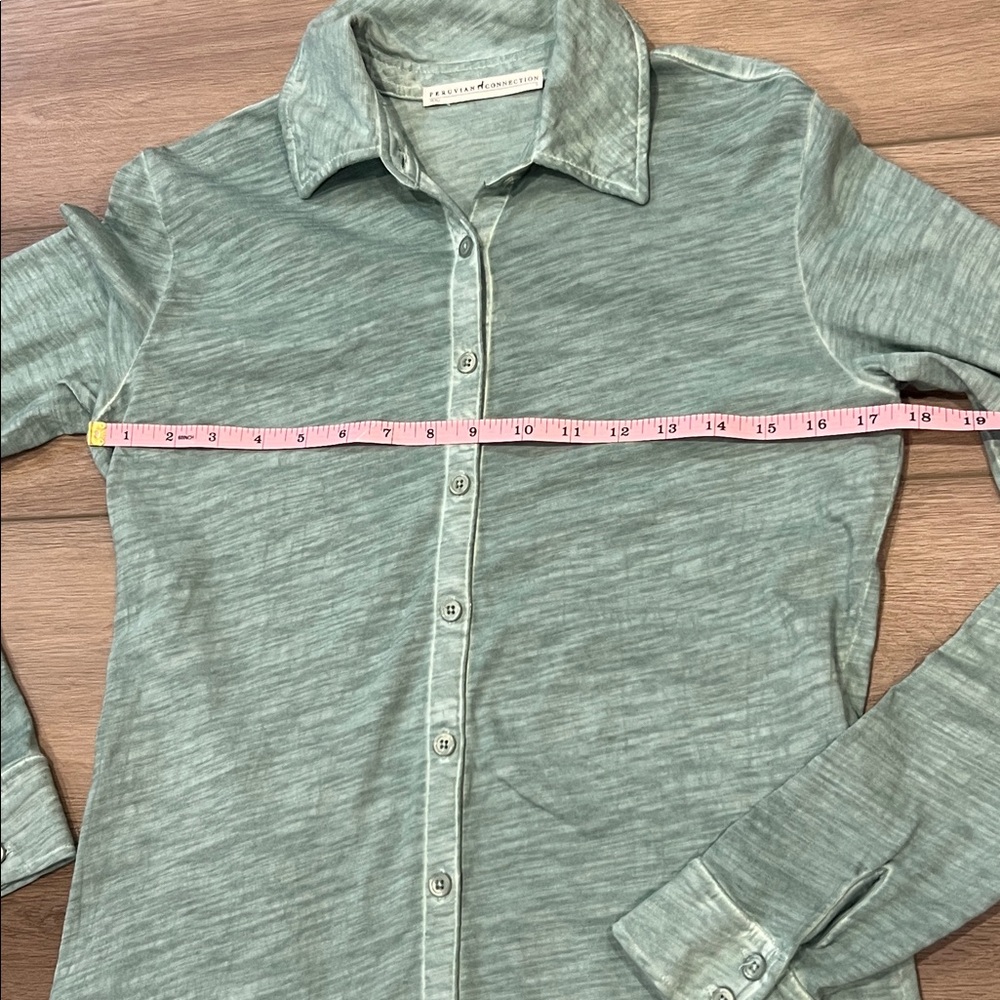 Peruvian Connection Sage Green Button-Up Shirt Lagos Dress Size Small Cotton - Picture 5 of 13